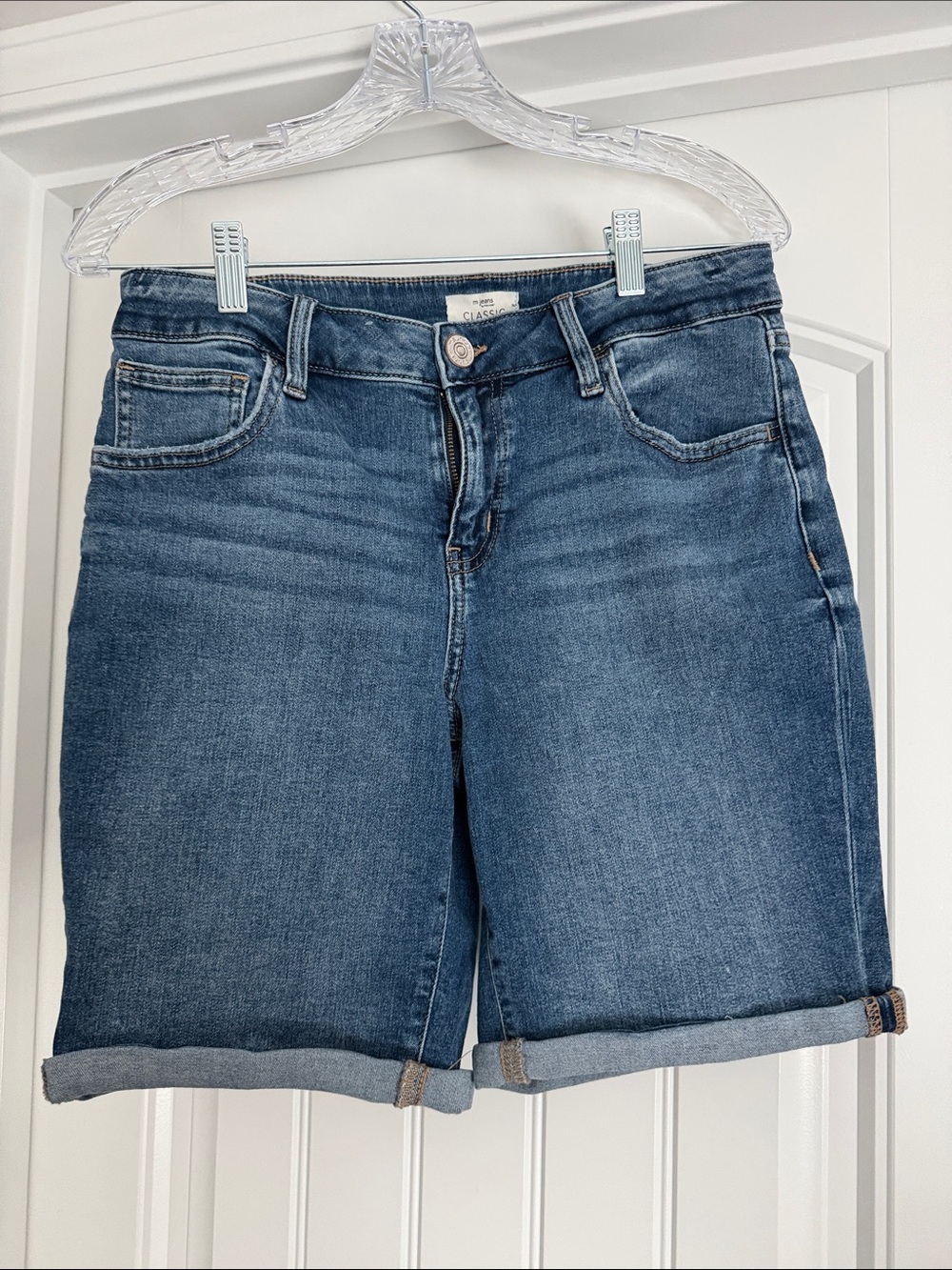 Maurices Mid-Rise Rolled Cuff Denim Bermuda Shorts - Blue